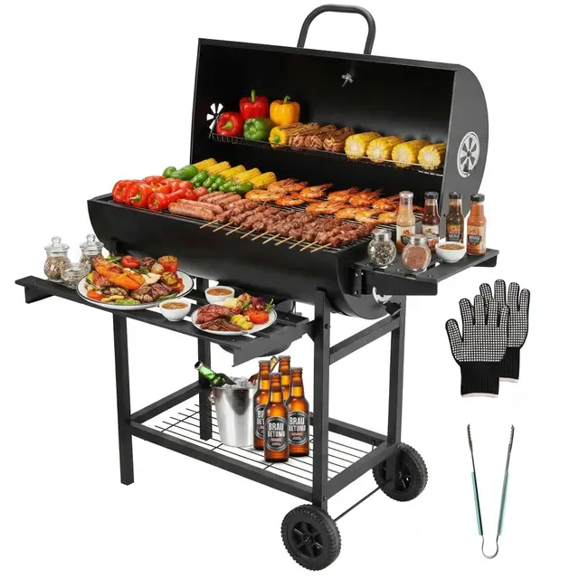 DEWINNER Barbecue au Charbon, Grille XXL, Gants & Pince Offerts, Évents Réglables, Tiroir à Cendres, Roulettes, Idéal Jardin/Balcon/Cour (Modèle de Base)