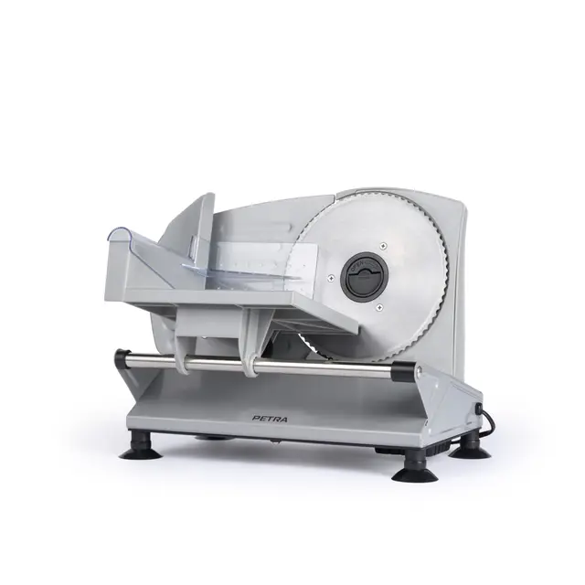 Petra Trancheuse électrique - Trancheuse à viande, fromage et pain, épaisseur réglable de 1 à 15 mm, 3 lames en acier inoxydable de 170 mm, lame lisse et dentelée, pieds antidérapants, protège-doigts