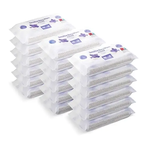 by Amazon Lingettes bébé sensibles, 1008 lingettes, non parfumées, lot de 18 paquets de 56