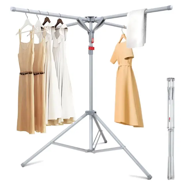 ANEWSIR Séchoir à Linge Etendoir à Linge Pliable Intérieur et Extérieur, Sèche Linge avec 4 Bras de Crochet, Hauteur Réglable 130-180cm, Gris
