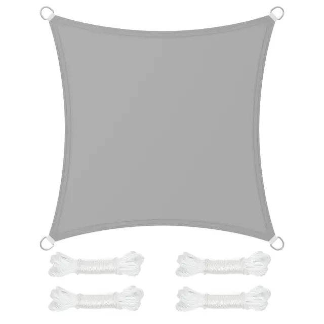 SONGMICS Voile d'Ombrage 3 x 3 m, Hydrofuge Colonne d’Eau de 665 mm, Polyester Anti-déchirure, Protection UV 93%, Terrasse, Jardin, Balcon, Carré, Cordes de 2 m, Gris Clair GSH33QY