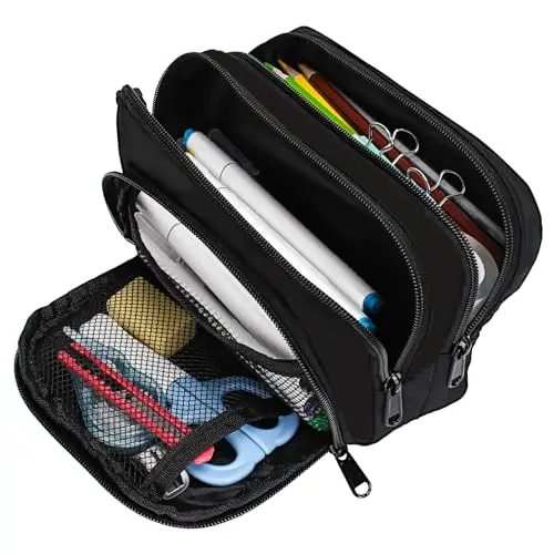 Euqvunn Trousse Crayons Grande Capacité avec 3 Compartiments - Sac de Papeterie Organisateur pour Fourniture Scolaire et de Bureau