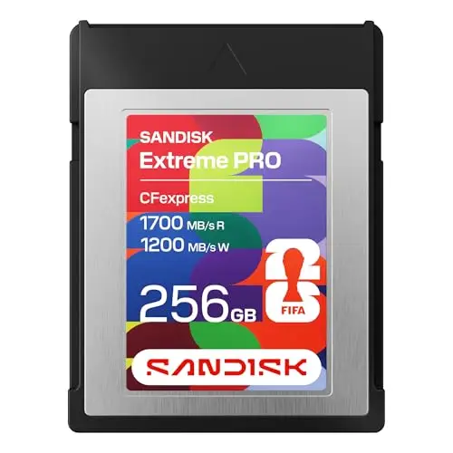 SANDISK CFexpress Type B Carte Édition Coupe du Monde de la FIFA 2026 de 256 Go (Vitesses de Lecture ultrarapides Jusqu’à 1700 Mo/s, photographiez la Coupe du Monde FIFA 2026)