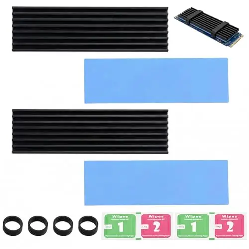 2 Pièces Dissipateur Thermique SSD M2 avec Coussin Thermique en Silicone, Refroidisseur M.2 SSD Efficace pour NVMe NGFF, Aluminium Dissipateur M2 2280 Ultra-fin en Caoutchouc