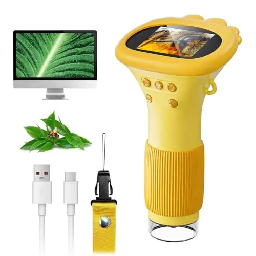 Microscope numérique pour Enfants, écran IPS de 2 Pouces, Rechargeable, SGAINUL grossissement 1000x, Microscope Enfant Portable, 8 lumières LED, Convient aux Enfants de 3 à 8 Ans(Orange)