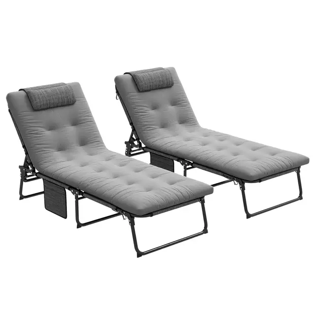 Outsunny Transat Bain de Soleil Pliable Textilène Gris Lot de 2