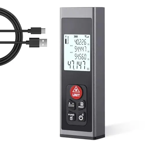 Télémètre Laser Numérique - Hychika Mètre Laser Type C Rechargeable avec Rétro-Éclairage LCD M/in/Ft Modes De Mesure Multiples Distance Pythagore Surface Volume Mesures