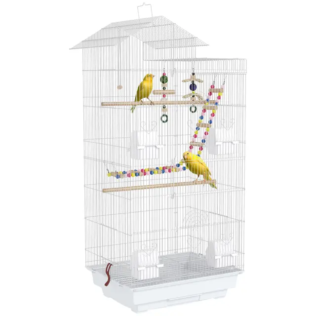 PawHut Cage à Oiseaux 46 x 36 x 100 cm 4 mangeoires 3 perchoirs Cage pour Perruche calopsitte Conure Pinson canaris
