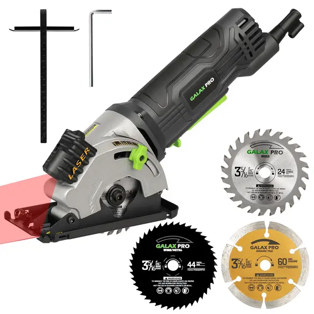 Scie Circulaire 580W GALAX PRO, 3500 RPM, Trois tranches de scie de 85 mm, Équipé de rails de guidage laser, Convenu pour le coupage du bois, du PVC et d'autres matériaux