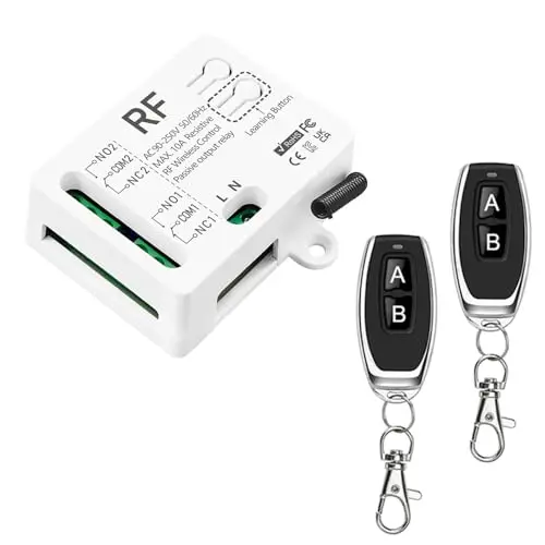 433mhz Commutateur De Telécommande Sans Fil, 2 Canaux AC 220V 230V 240V 10A Relais Récepteur Avec 2 Émetteur Pour Porte De Garage Volet Roulant Lumières Pompes