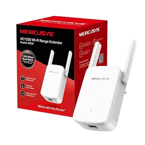 MERCUSYS TP-Link Répéteur WiFi Puissant, Amplificateur WiFi AC1200 Mbps, Port Ethernet, Couvre jusqu'à 120 m², Compatible avec Les Box Internet, ME30