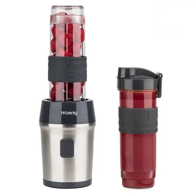 H.Koenig Mini Blender/Smoothie/Mixeur SMOO9 – 570mL, 300W, 4 Lames Inox, Sans BPA, 2 Bouteilles portables avec couvercles de voyage