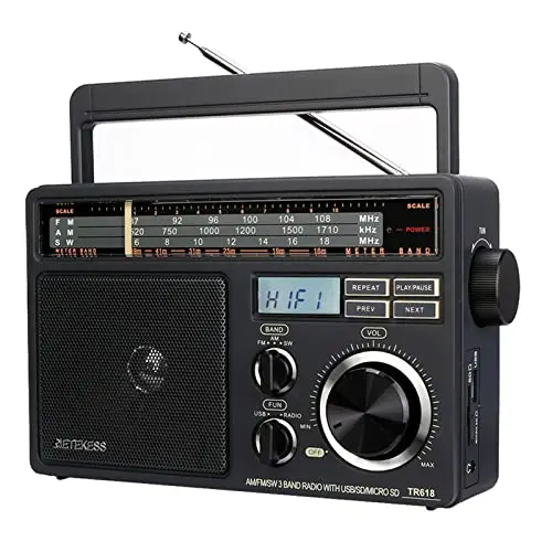 Retekess TR618 Poste Radio Portable, Radio Pile et Secteur, Transisitor FM AM SW, Lecteur MP3 USB SD TF, Prise de Casque, pour Personnes Âgées (Gris Foncé)