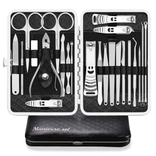Kit Manucre Pedicure Coupe Ongle Professionnel Coupe Cuticule Acier Inoxydable Trousse Manucure Pedicure Set de 23pcs avec Exquis La Boîte (Noir/Argent)