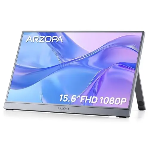 ARZOPA Écran Portable 15,6" 1920x1080 FHD IPS, Moniteur Portable USB-C Ultra Fin avec Pied Intégré, HDR10, Haut-Parleurs, Compatible avec Ordinateur Portable, PC, Mac, PS4/5, Xbox, Switch - A1 Gris