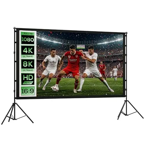 HOMCOM Écran de Projection avec Trépieds 100" 16:9 HD 4K/8K, 268Lcm, Écran Videoprojecteur sur Pied Portable, Double Face, 2 Trépieds Pliables, Angle de Vision 160°, pour Cinéma Maison, Bureau, Voyage