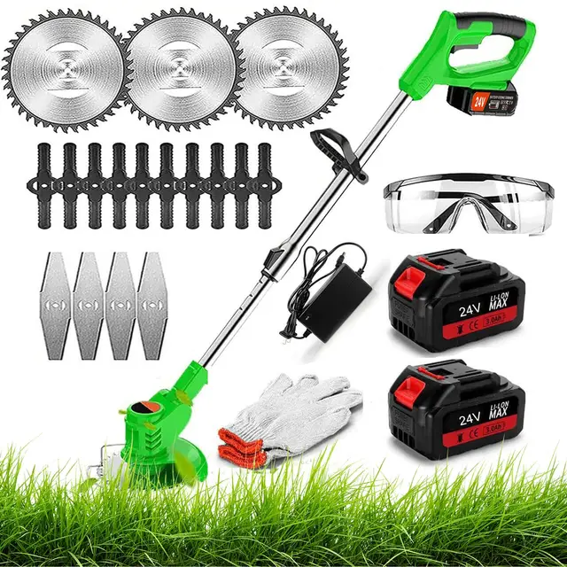 Coupe Bordure sans Fil avec Batterie Debroussailleuse Electrique sans Fil avec 2 pièces Batterie et 3 Types de Lames, pour la Coupe de Jardin, Pelouses et Terres Agricoles