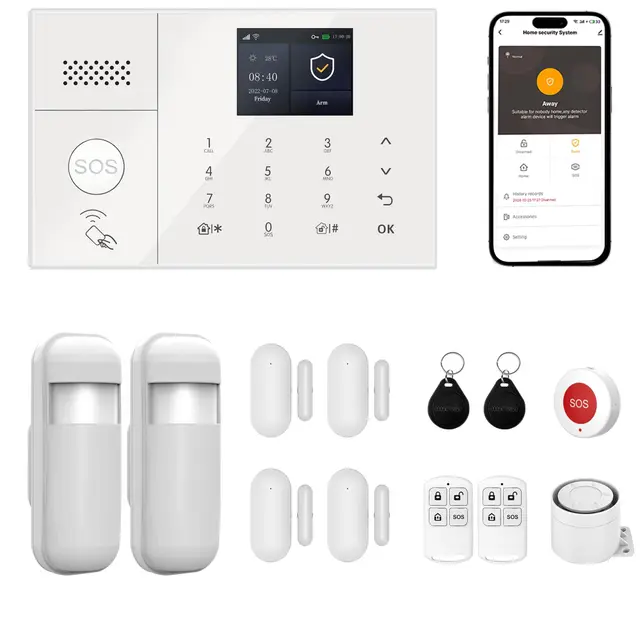 Système d'Alarme Maison, Alarme Détecteurs de Mouvement, Capteurs de Porte/Fenêtre, Boutons SOS,Commande à Distance, Protection Anti-Intrusion pour Maison (13pcs Kits)