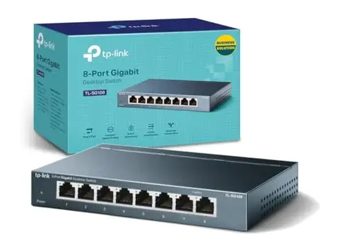 TP-Link SG108 Switch Ethernet Gigabit 8 ports RJ45 metallique 10/100/1000 Mbps, IGMP Snooping, switch RJ45 idéal pour étendre le réseau câblé pour les bureaux à domicile Bleu Métallique