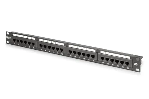 DIGITUS 19 Pouces Panneau de Brassage – Cat 6 – LSA Patch-Panel – 24 Ports RJ45 – Non blindé – Montage en Rack 1 U – Noir