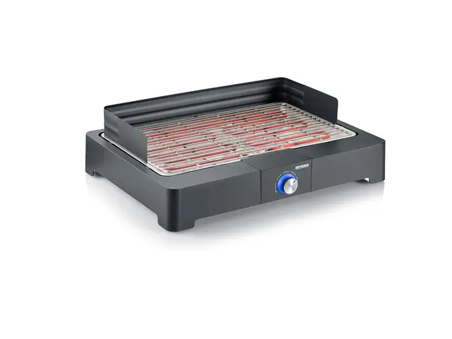 SEVERIN Barbecue électrique 2 200 W avec grille en inox, Barbecue de table avec pare-vent amovible, eBBQ avec bac à eau pour utilisation en intérieur et extérieur, Noir, PG 8565