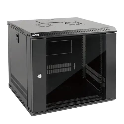 Tecmojo 19 Pouces 9U Armoire Réseau, Profondeur 450mm,Armoire Serveur Murale,Boîtier Rack Réseau Informatique 19 Pouces,Porte et Panneaux Latéraux Verrouillables,Porte Vitrée,Emballage à Plat,Noir