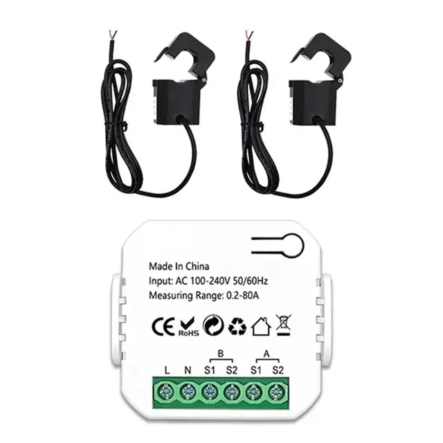 Compteur D'énergie ZigBee 2 Canaux Bidirectionnel avec Capteur de Courant Tuya Smart Moniteur Puissance 80A 110 V/240 V Passerelle Requis