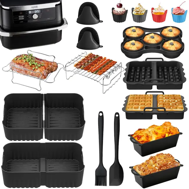 Moule Silicone Air Fryer Set pour Ninja 10.4L AF500EU, Moule Air Fryer pour Ninja Foodi Flexdrawer 10,4 L, Réutilisable 10.4L Plat Airfryer idéal pour réunions de Famille/Amis, Party