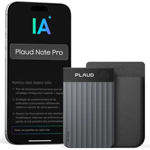 Plaud Note Pro Enregistreur Vocal IA Dictaphone Numérique avec Transcription, Résumé IA et Team Plan Saisie multimodale Jusqu’à 50h d’Enregistrement Conçu pour Conférences Réunions Appels Étui Inclus