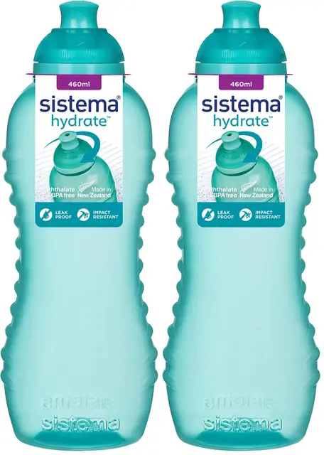 Sistema Twist ’n’ Sip Squeeze Gourde sport | Gourde à eau étanche | bouteille 460 ml | Verte (Lot de 2)