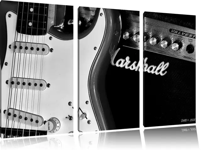 Pixxprint E-Gitarre Verstärker als Leinwandbild/Größe: 3 Teilig (120x80 cm) cm/Wandbild/Kunstdruck/fertig bespannt