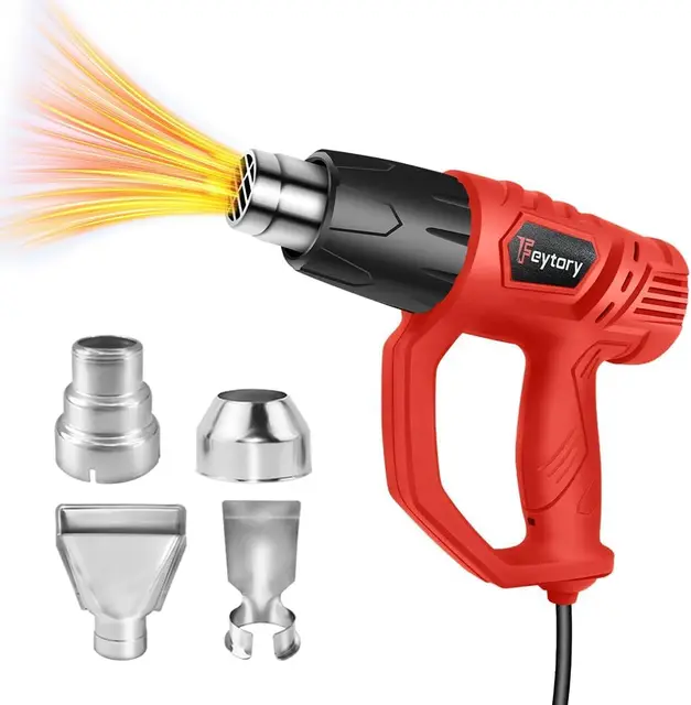Pistolet à air chaud 2000 W avec 2 niveaux de température (300 °C et 600 °C) - Kit de pistolet à air chaud avec deux niveaux de flux d'air, 4 types de buses et protection contre les surcharges, idéal