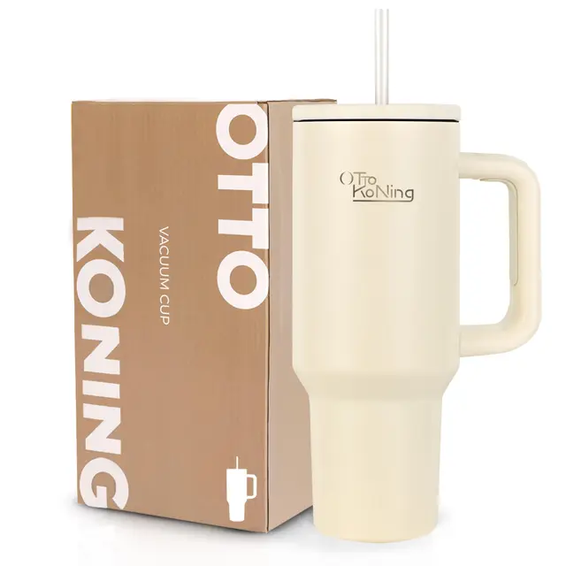 Otto Koning Mug Isotherme avec Paille et Poignée 1,2L (40oz) – Gourde Acier Inoxydable Double Paroi – Garde Froid 16h / Chaud 12h – Tasse Voyage Voiture & Bureau Sans BPA, Étanche et Durable