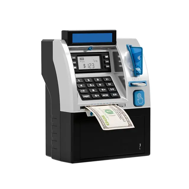Banque D'épargne ATM électronique, Tirelire électronique avec Automatique Argent Faire Défiler Mini ATM Coffre-Fort avec Carte de Débit Invite Vocale de Connexion de Mot de Passe