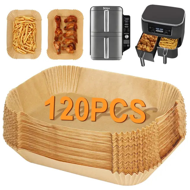 BYKITCHEN Papier Cuisson Pour Air Fryer Ninja Double Stack XL SL400EU 9,5L, 120 Pièces Accessoire Pour Air Fryer Ninja, Papier Sulfurisé Compatible AF300EU 7.6L/ Foodi Max Dual Zone AF400EU