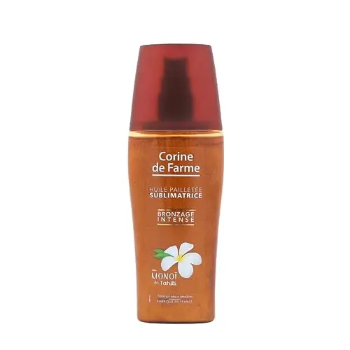 Corine de Farme - Huile Pailletée pour Corps, Visage et Cheveux - Soin Solaire Beauté - Sublime la Peau - Parfumée au Monoï de Tahiti - Sans Parabène - 150 ml - Fabriqué en France