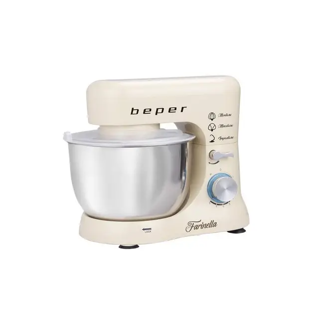 Beper BP.200 Robot pâtissier planétaire, puissance 1000 W, récipient en acier inoxydable de 4,5 L, pour pétrir, amalgamer et monter à neige, couleur crème