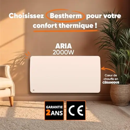 BESTHERM - Radiateur électrique fixe à inertie sèche céramique 2000W Bestherm ARIA horizontal blanc