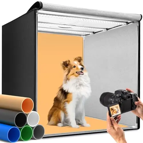 DUCLUS Boîte Photo de 80x80 cm, Studio Photo Portable Professionnel avec 3 Panneaux Lumineux LED Réglables et 5600K à Gradation Continue, 6 Fonds PP pour la Photographie de Produits de Grande Taille
