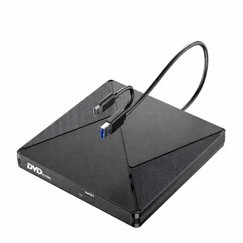 Lecteur CD/DVD Externe PC USB 3.0 & Type-C Graveur Portable | Ultra-Fin, Compatible Windows 11/10/8/7, Compatible Mac OS, Linux, Pour PC Tour et Portable, Pour MacBook