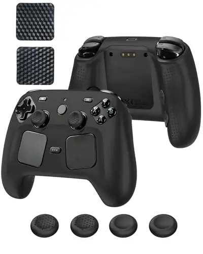 Coque de protection en silicone pour Valve Steam Controller 2026/Steam Controller 2, antidérapante, anti-rayures et résistante aux chocs avec 4 capuchons de poignée de joystick, 2 films de