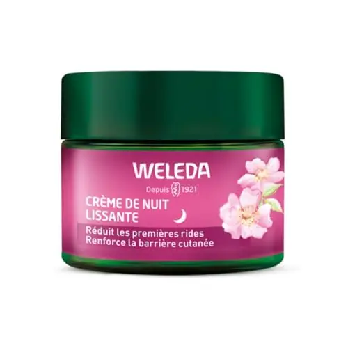WELEDA Crème de Nuit Lissante Rose Musquée & Thé Blanc – Soin Anti‑Âge Premières Rides, Crème Visage de Nuit, Huile de Rose Musquée Bio, Thé Blanc Antioxydant Vitamine C, Non Comédogène, NATRUE, 40ml