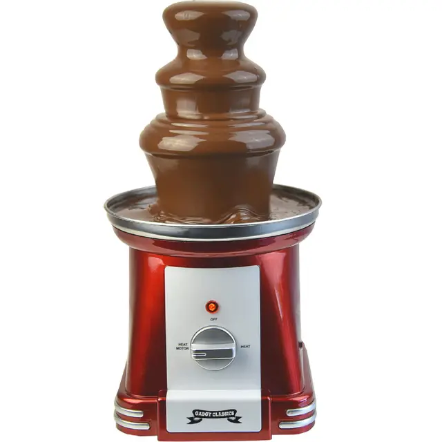 Gadgy Fontaine à Chocolat à 3 niveaux - Fontaine à Chocolat en Acier Inoxydable - Fontaine à Chocolat Retro Look - Fondue à Chocolat 90 Watt - Cascade à Chocolat Rouge
