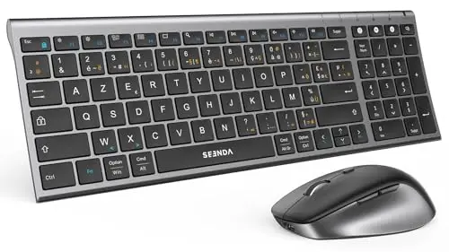 seenda COE401 Clavier Souris sans Fil Bluetooth Rechargeables, Multidispositif(2.4GHz+BT1+BT2), Silencieux, Ultra-Fin, AZERTY Clavier pour Macbook PC Windows Ordinateur iPad Android Tablette