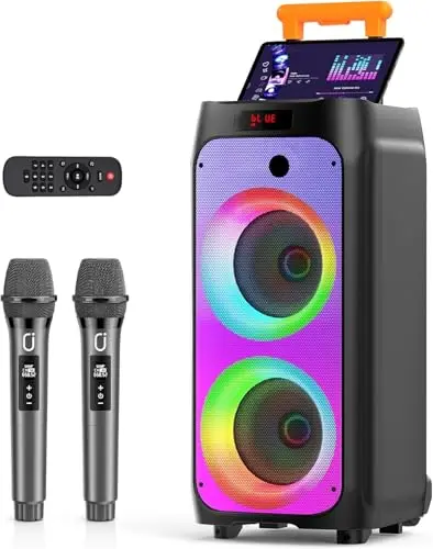 JYX Karaoke Machine with 2 Wireless Microphones for Adults, Large Karaoke Full Speaker with Party Lights, Portable Karaoke System Support TWS/AUX/FM/USB/TF Card
