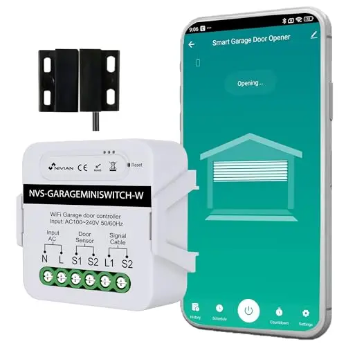 NIVIAN Contrôleur WiFi pour moteur de porte de garage Contrôle à distance par App Tuya/SmartLife Programmation Horaire, Minuterie et Scènes Intelligentes Compatible avec Alexa et Google