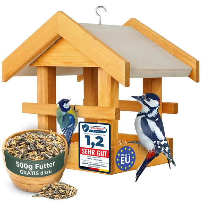 Mangeoire pour oiseaux à suspendre, résistante aux intempéries, avec peinture de protection, sans danger pour les oiseaux et l'environnement, pour jardin, balcon et terrasse, avec crochet en