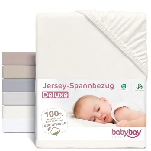 Drap-housse jersey babybay deluxe adapté aux modèles Maxi, Midi, Boxspring, Comfort et Comfort Plus, blanc cassé, 89 x 50 cm (1 pack)