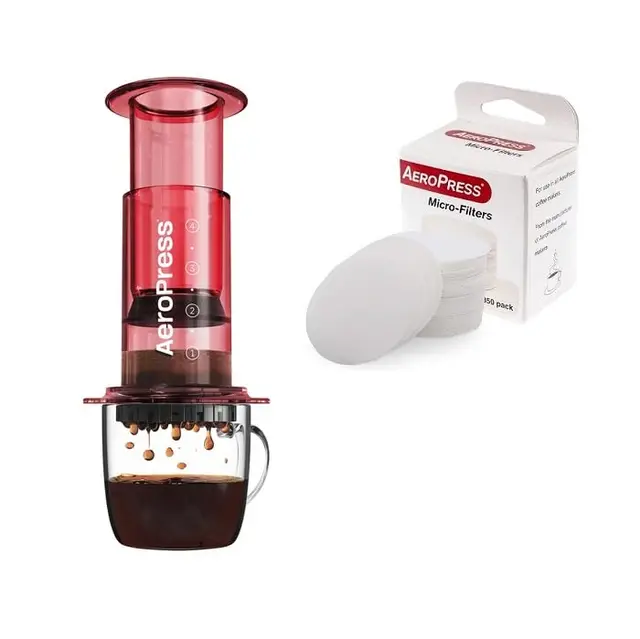 Yeseatis TASTE ONLINE FOOD YESEATIS.COM AeroPress - Nouveau pack spécial avec cafetière rouge transparent (rouge transparent) + 350 microfiltres