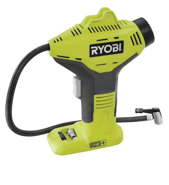 RYOBI - Gonfleur sans Fil 18V One+ R18PI-0 – Pression Jusqu’à 10,3 Bars, Compact, Embouts Inclus – Gonflage Rapide Pneus, Ballons, Matelas – Batterie Non Incluse